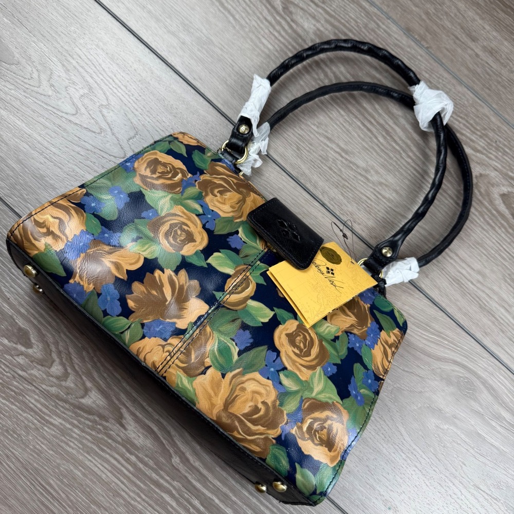 Patricia Nash Womens Satchel Blue Sky Rose Floral Leather Handbag Multi OS